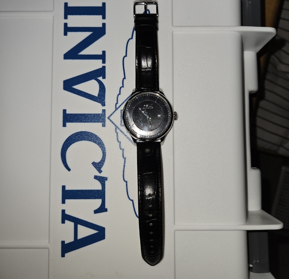 Invicta Black Leather Strap Stainless Dial Men's Watch